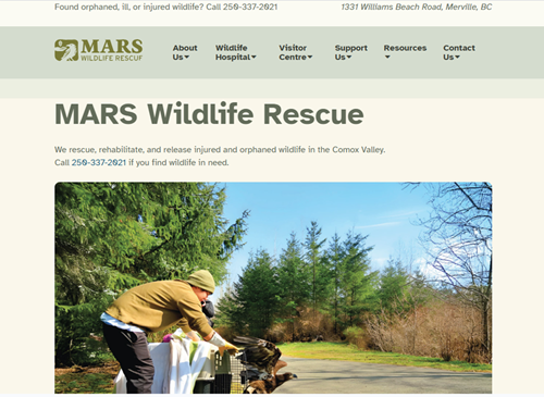 MARS Wildlife Rescue Website homepage